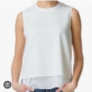 Vince Textured Overlay Lined Silk Sleveless Knit Top in White Sz. Med
